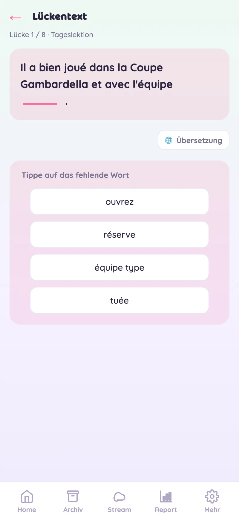Lückentext-Übung